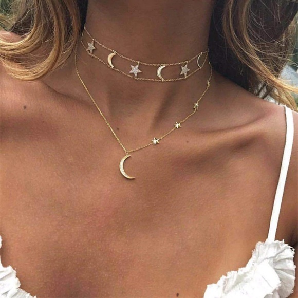 Toiya's Fab Finds Jewelry - Gold Stars & Moon Bohemian Choker Necklace
